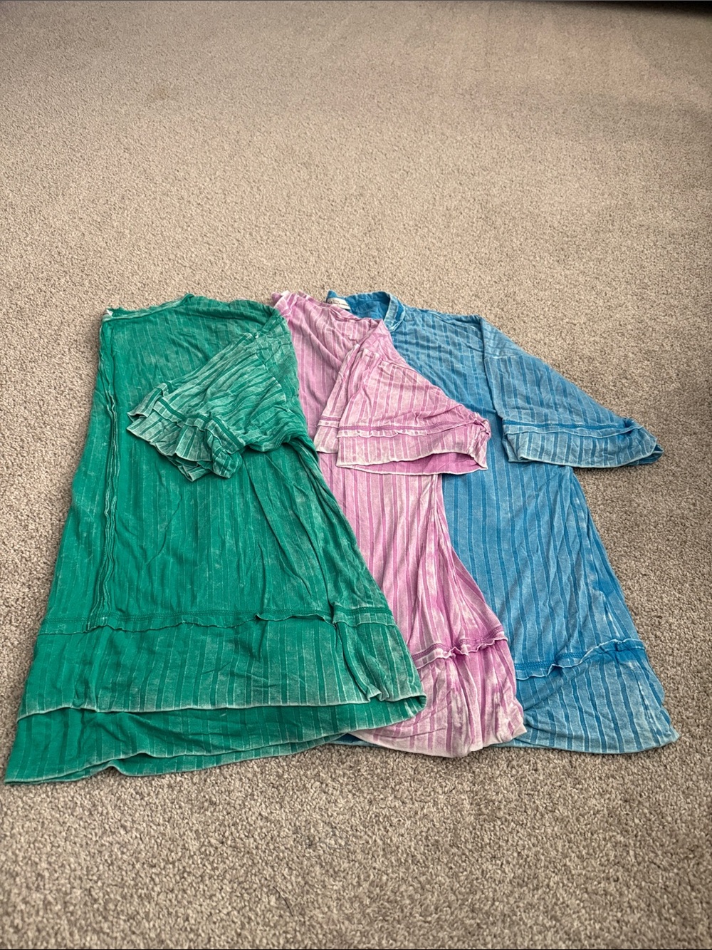 Womens Ruffled Crinkle Tunic Top - Green, Purple and Blue
